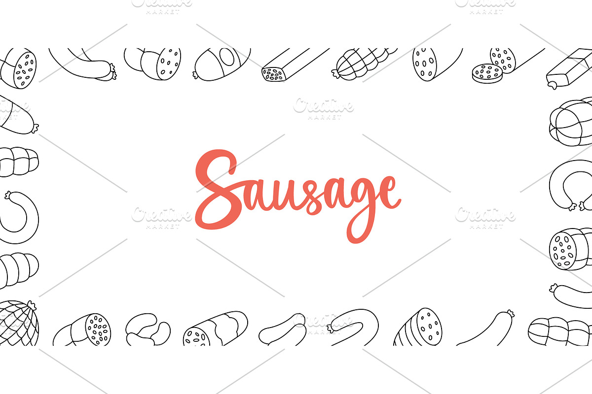 Sausages horizontal outline banner, a Food Illustration by GraphiShop