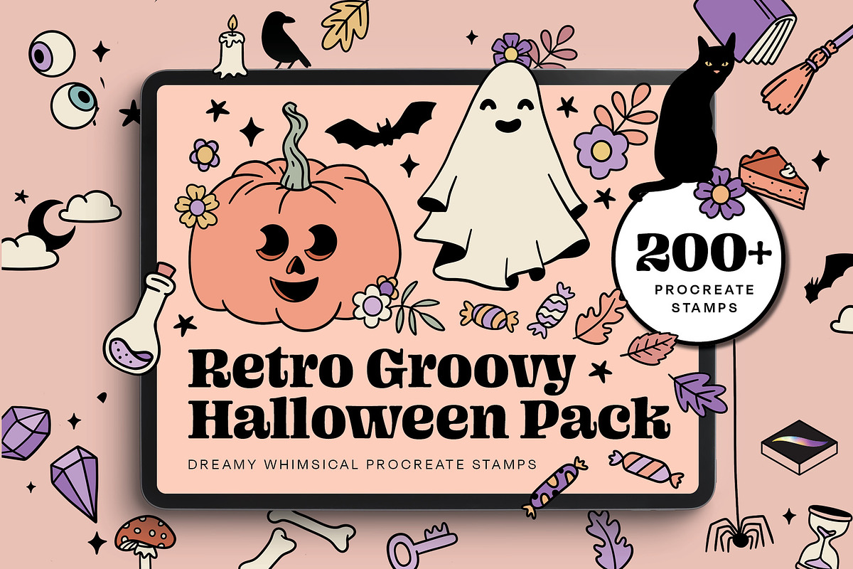 Retro Groovy Halloween Pack, a Brush Add-On by Pencil Twist (Photo 1 of 10)