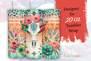 Boho Western Bull Skull Tumbler PNG, a Pattern Graphic by TumblerArtDS (Thumbnail 1 of 3)