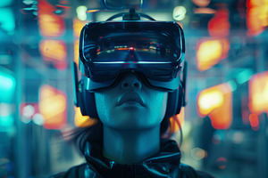A woman is immersed in a virtual rea, a Photo by Iftikhar Alam