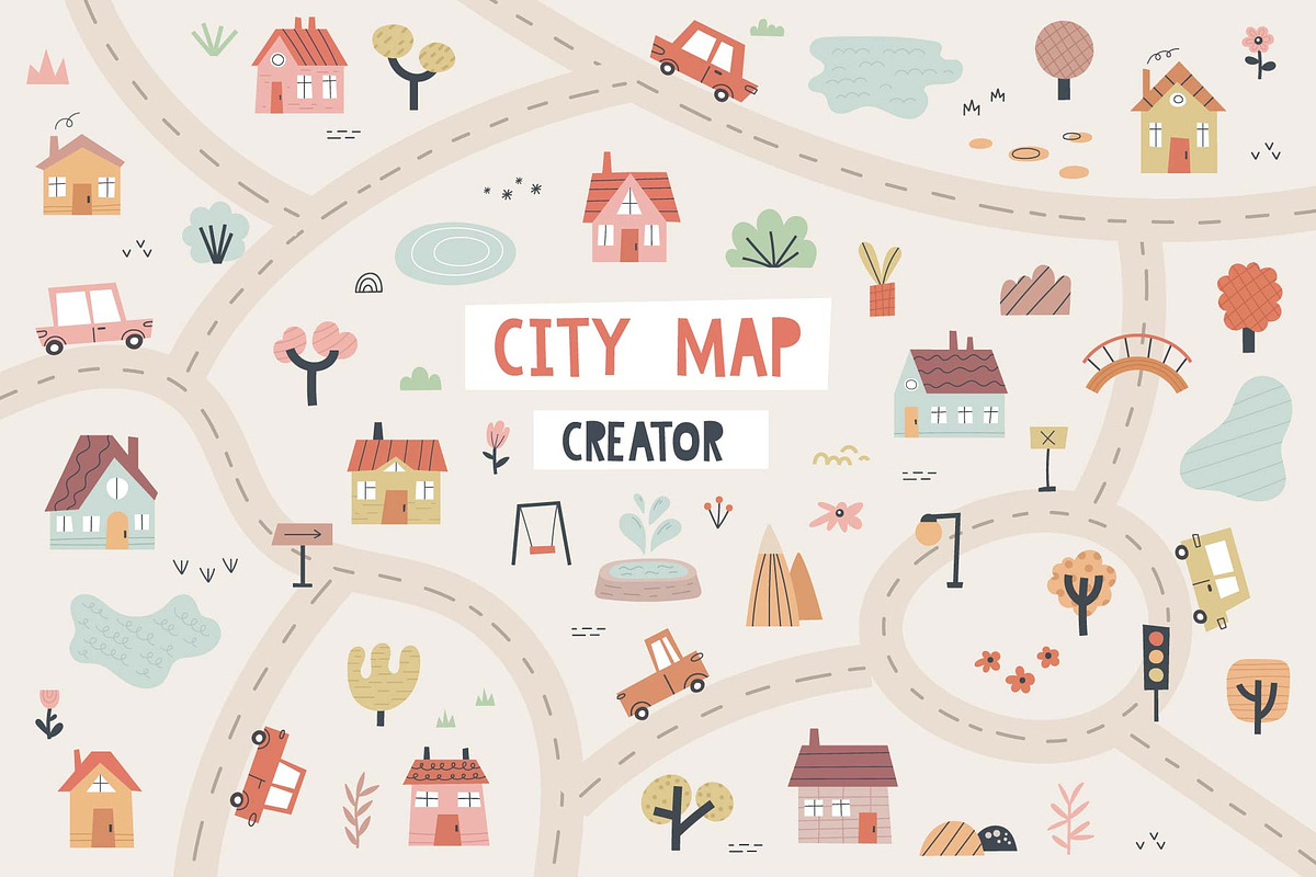 City map creator - 130+ elements, an Illustration by Moonberry_Studio (Photo 1 of 15)