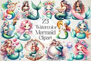 Cute Mermaid Watercolor Clipart, an Illustration by DreamPrint404 (Thumbnail 1 of 3)