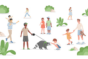 Boy walking with domestic racoon in