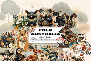 FOLK ART AUSTRALIAN ANIMALS CLIPART, an Animal Illustration by Daring Digies