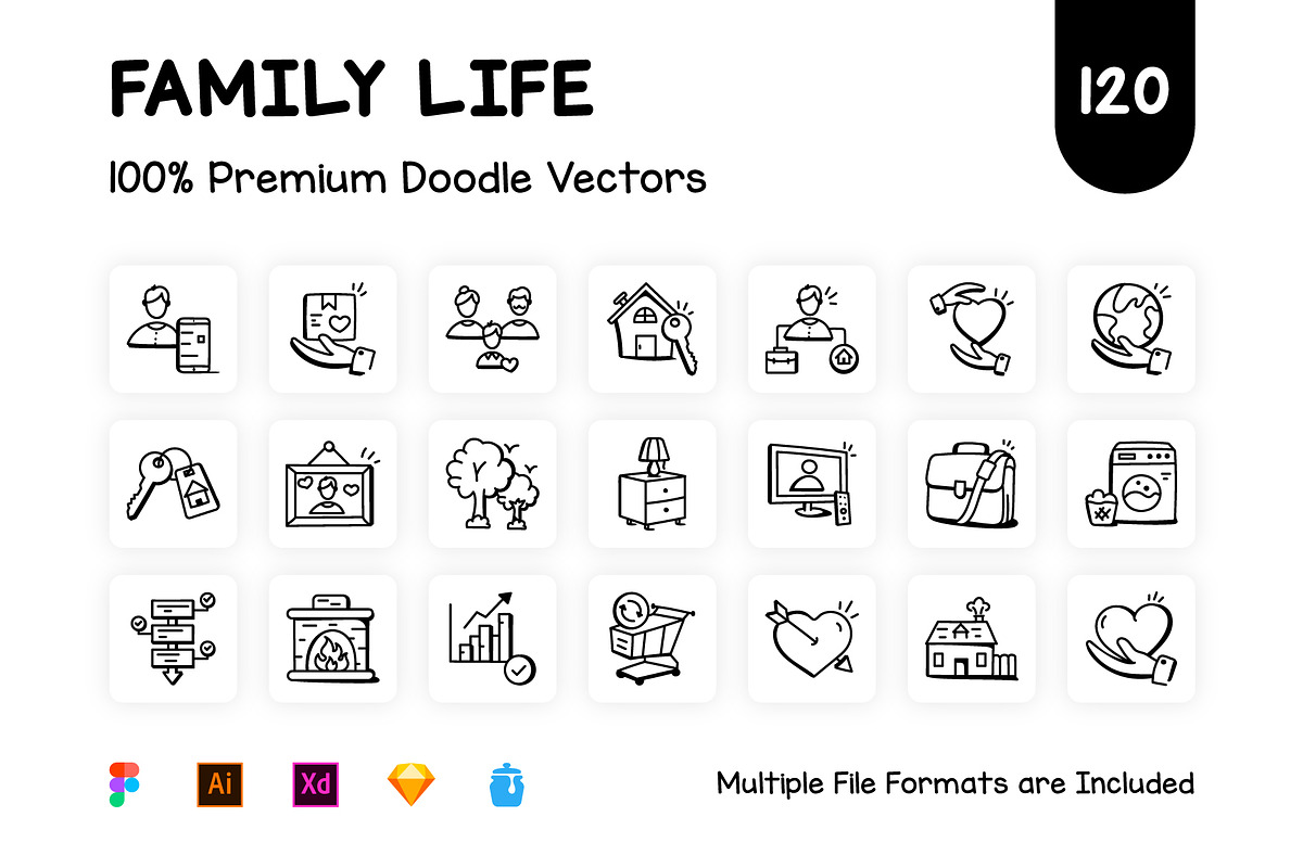 120 Hand Drawn Family Life Icons, an Outline Icon by Brickclay (Photo 1 of 6)