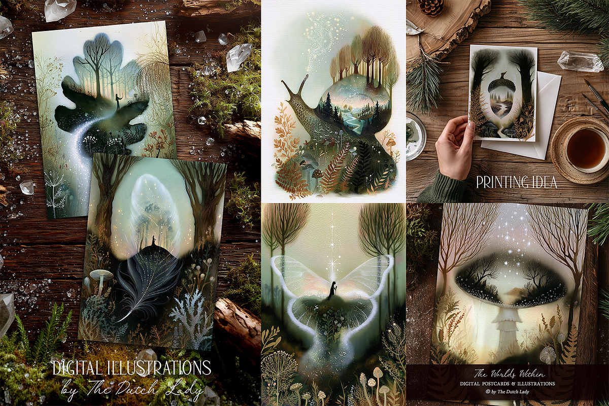 The Worlds Within Magical Postcards, a Decorative Illustration by The Dutch Lady Designs (Photo 1 of 7)