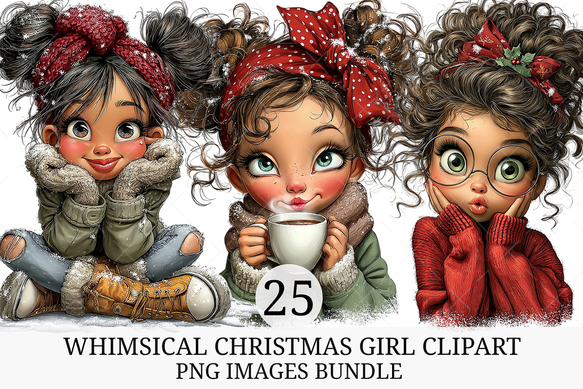 Whimsical Christmas Girl Clipart, an Illustration by Craft Nest (Photo 1 of 9)