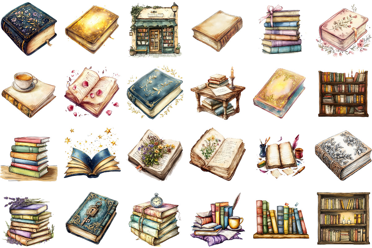 Watercolor Vintage Books Clipart PNG, an Illustration by Sublimation Artist (Photo 2 of 6)