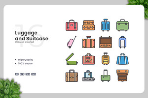Luggage and Suitcase Colored Icons, an Icon by Upnowgraphic