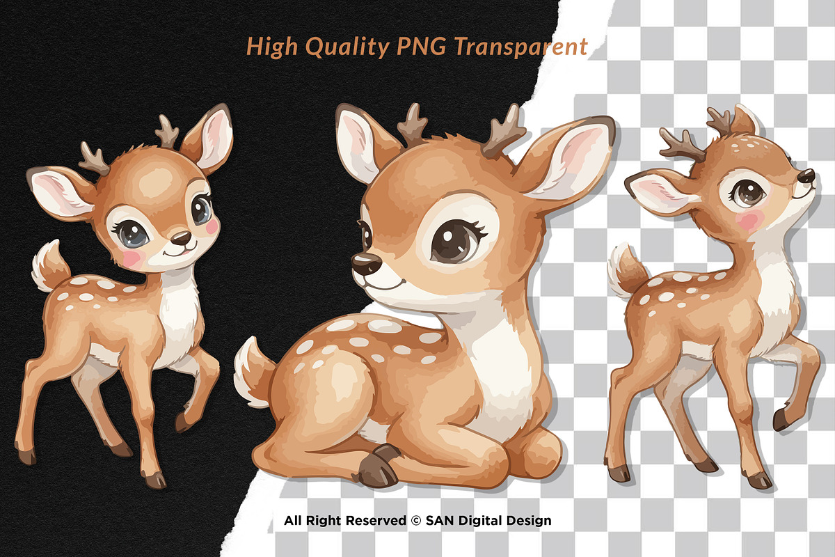 15 Bundle Watercolor Happy Deer Stag, an Animal Illustration by Morspective (Photo 2 of 8)