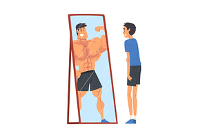 Guy Standing in Front of Mirror, a Person Illustration by TopVectors