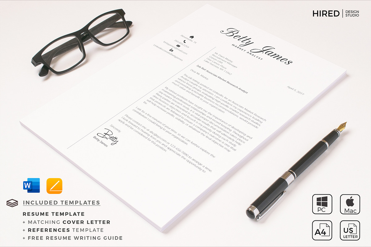 Cover Letter Template + Resume, CV, a Resume Template by HIRED Design Studio (Photo 9 of 11)