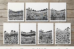 60 Daisy Flower Field Silhouette