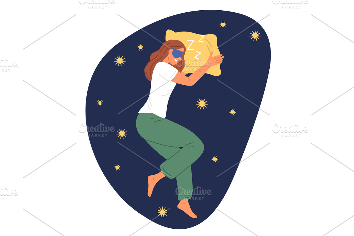 Young woman sleeps on pillow with, a Person Illustration by Vectorbuum