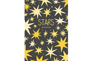 Golden stars, starry sky background.