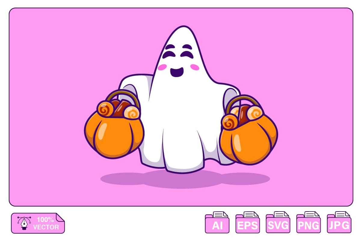 Cute Ghost Bring Candy Basket, a Food Illustration by Artstorystudio (Photo 1 of 3)