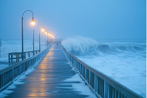 Winter Waves Crash on Pier with, a Nature Photo by Lermont51