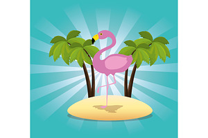 Exotic Flamingo Bird In The Beach