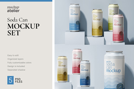 Soda Can Mockup Set, a Cups & Container Mockup by mockupatelier