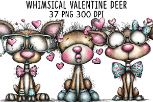 Whimsical Valentine Deer Clipart, an Illustration by CraftArtStudio