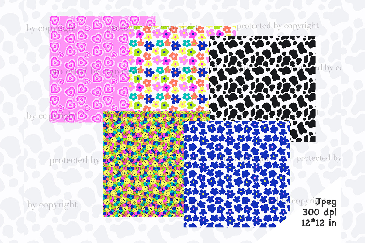 Hippie Digital Paper | Retro Pattern, a Pattern Graphic by GlamArtZhanna (Photo 3 of 4)