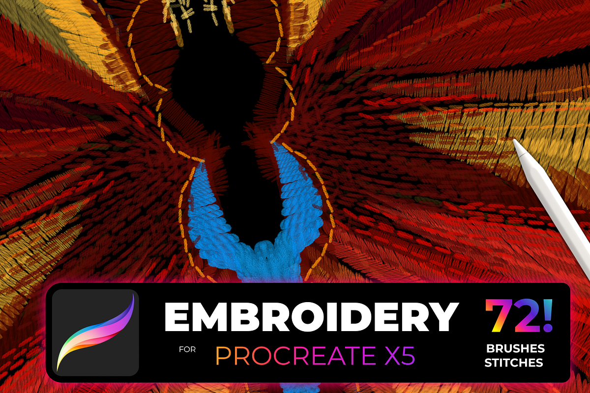 72 Brush-stitch Embroidery PROCREATE, a Brush Add-On by Graphics Resources (Photo 2 of 11)