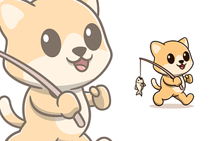 cute cat fishing cartoon