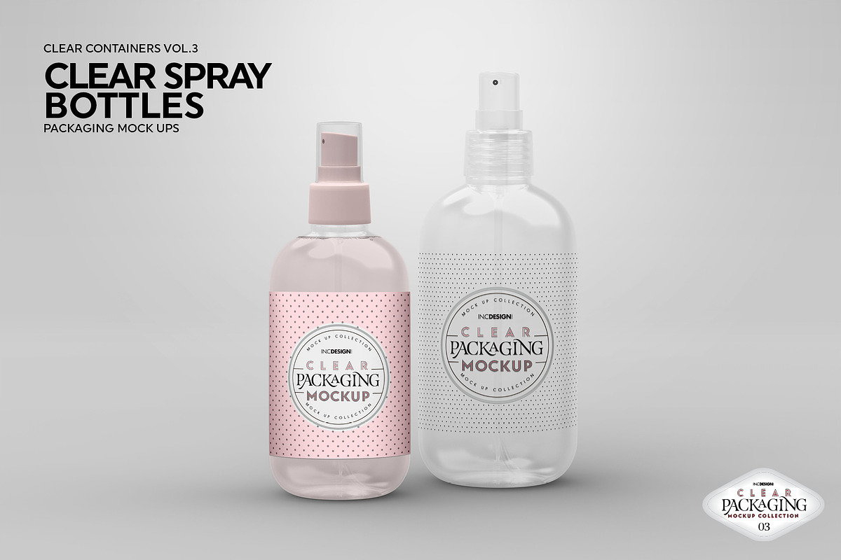 Clear Spray Bottles Packaging Mockup, a Cups & Container Mockup by INCDesign (Photo 7 of 9)