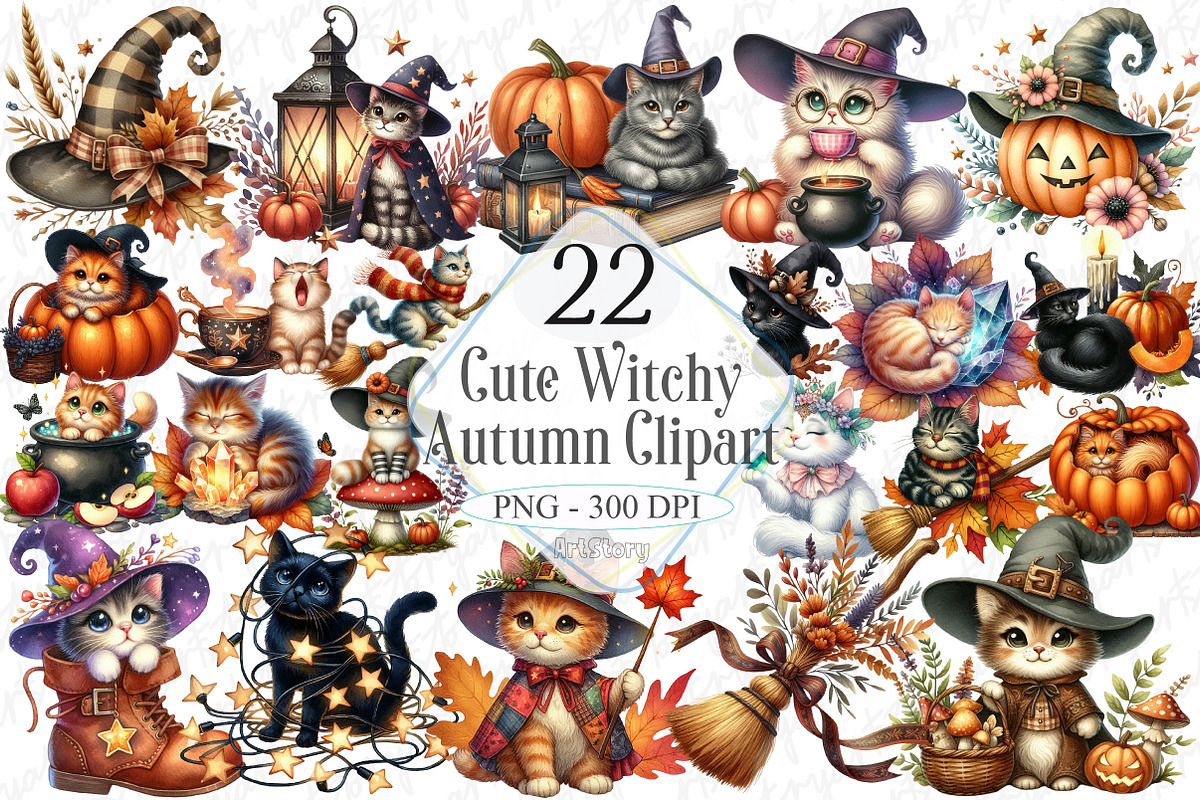 Cute Witchy Autumn Clipart PNG, a Graphic by designcity5 (Photo 1 of 5)