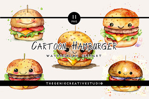 Cartoon Hamburger PNG Clipart Set