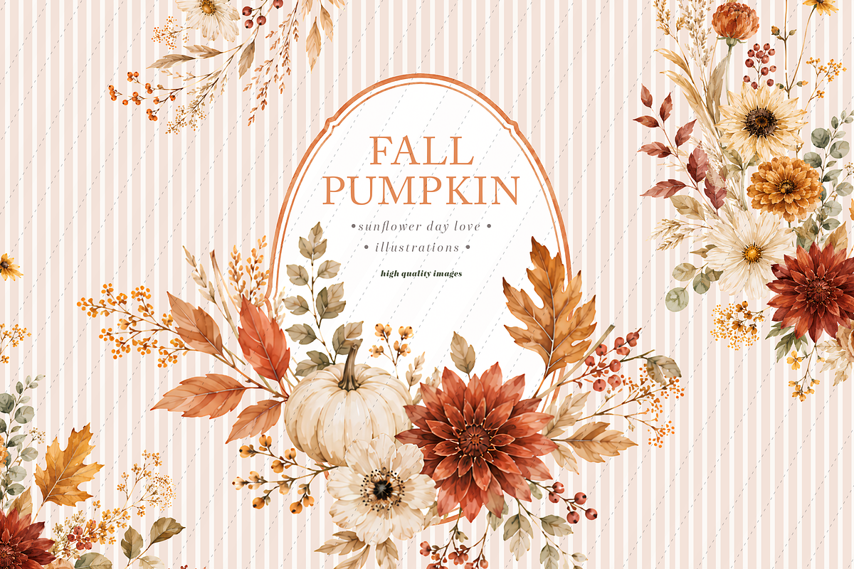 Pumpkin Floral Pampas Grass Clipart, a Seasonal Illustration by Sunflower Day Love (Photo 1 of 6)