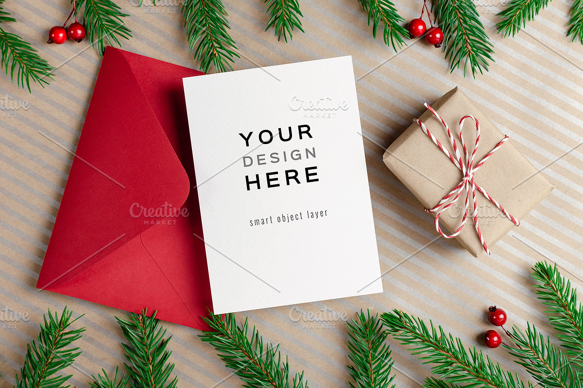 Christmas Greeting Card Mockup, a Product Mockup by nika-vera