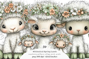 Whimsical spring lamb clipart, an Illustration by SinaCreation