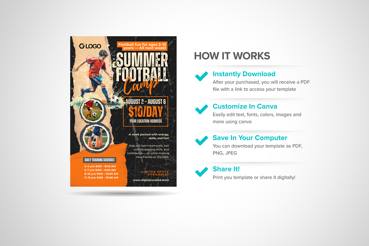 Canva Summer Football Camp Flyer, a Flyer Template by antyalias store (Photo 3 of 5)