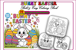 Bunny Easter Bold & Easy Coloring, an Animal Illustration by Printable Design Store