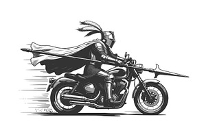Medieval Knight Riding Motorcycle, a Person Illustration by AlexArt