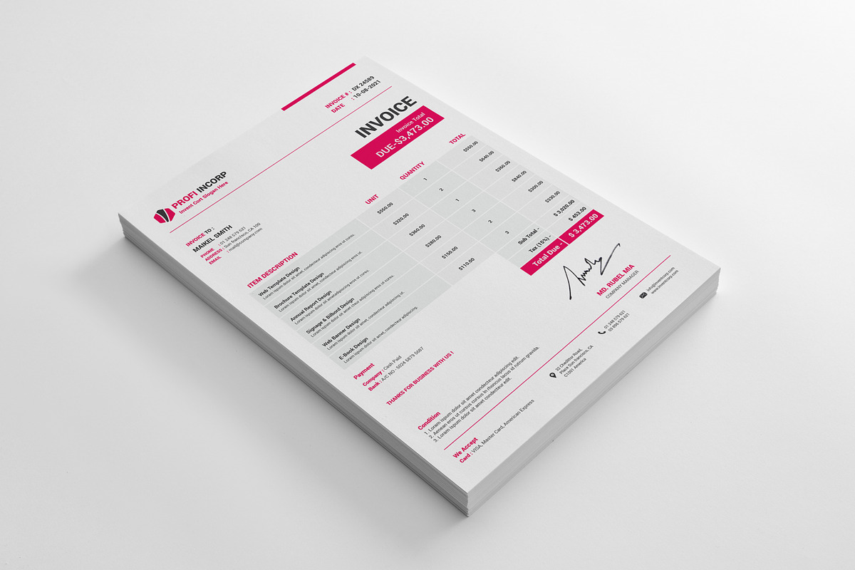 Pro Invoice Template, a Print Template by alimran24 (Photo 9 of 11)