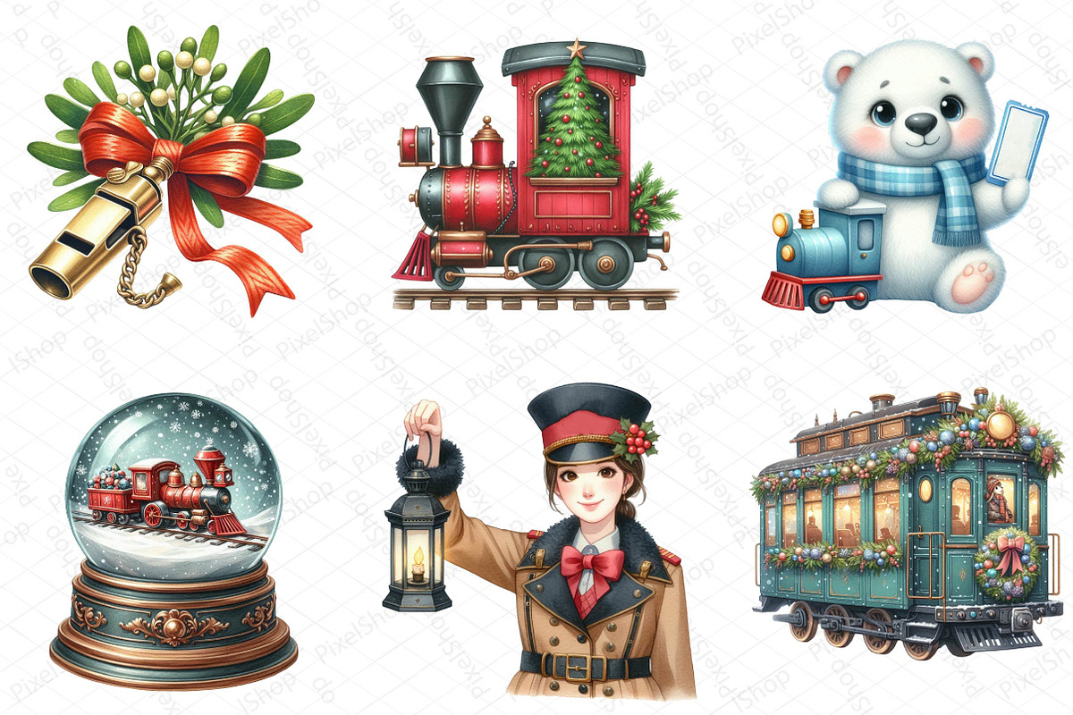 Christmas Train Station Clipart, an Illustration by DreamPrint404 (Photo 3 of 4)