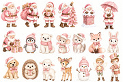 Pink Christmas Clipart Bundle, a Seasonal Illustration by Villa 11 Estudio (Thumbnail 2 of 7)