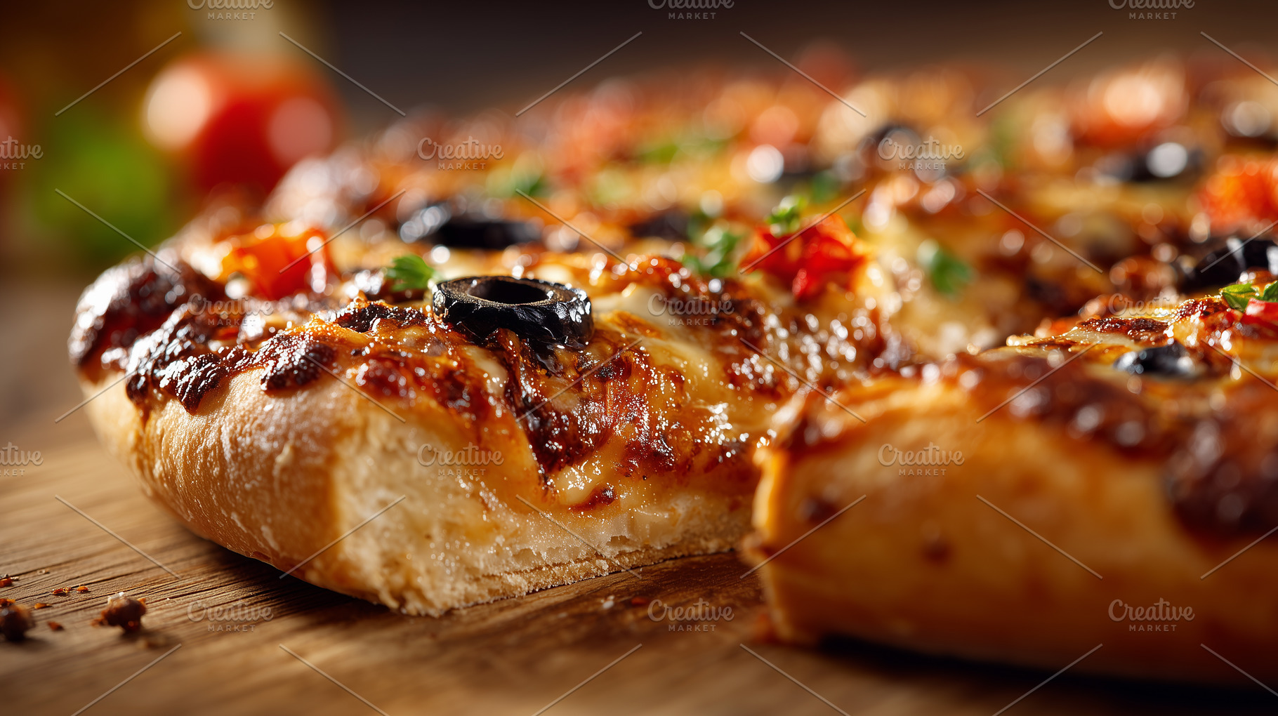Close up of a freshly baked pizza, a Food & Drink Photo by MistyDay