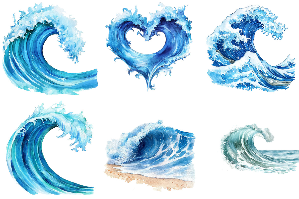 Ocean Waves Watercolor Bundle, an Illustration by Pixels.Craft (Photo 5 of 8)