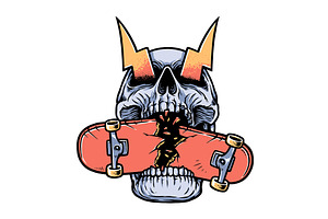 Skull With Skateboard In Mouth