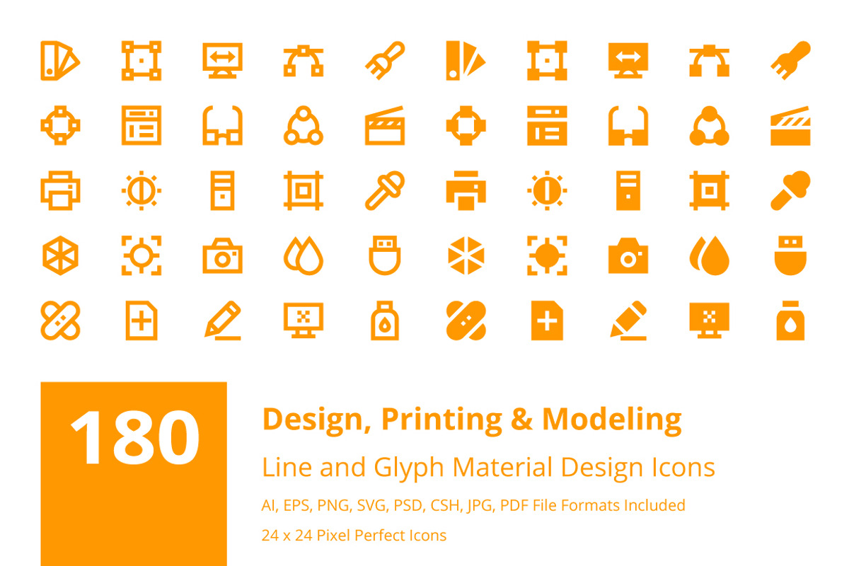 180 Material Design Icons, an Outline Icon by Creative Stall (Photo 1 of 5)