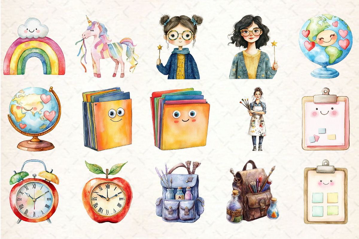 Whimsical Teacher Themed Clipart, an Illustration by Rose Art (Photo 2 of 7)