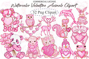 Watercolor Valentine Animals Clipart, an Illustration by designcity5 (Thumbnail 1 of 5)
