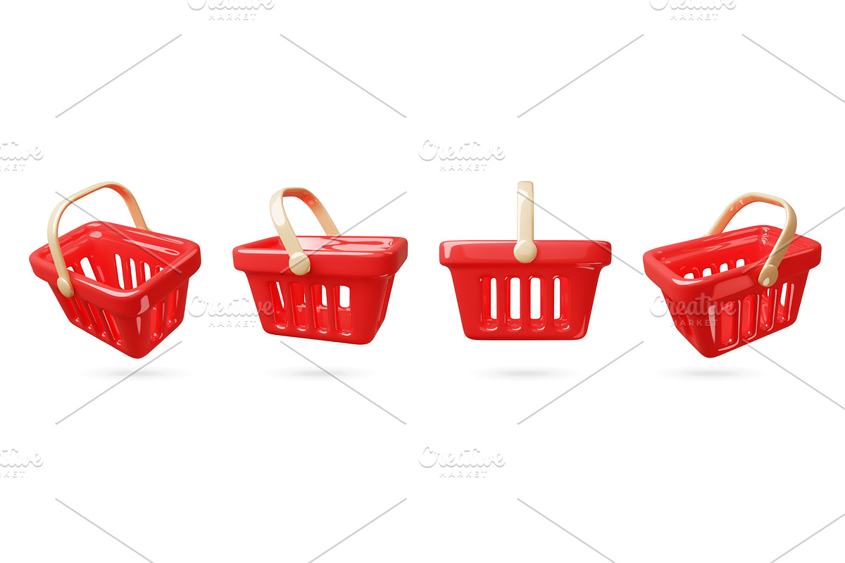 Cartoon 3d shopping cart. Red, a Food Illustration by YummyBuum