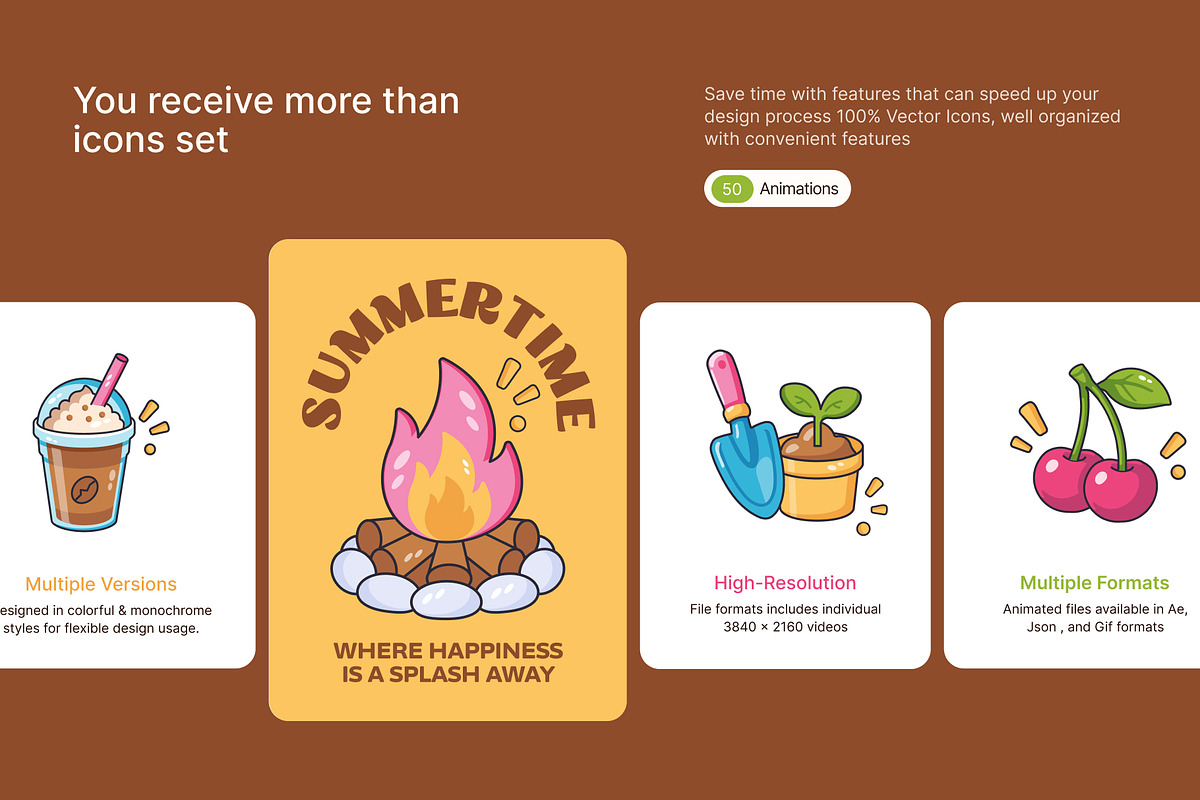 50 Animated Summer Flat Icons, an Emoji Icon by Vectors Market (Photo 2 of 4)