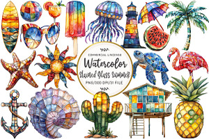Stained Glass Summer Clipart, an Illustration by OK Design