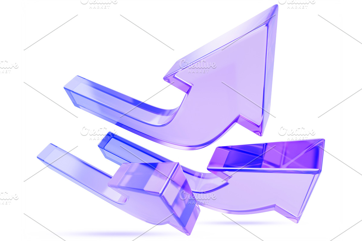 Holographic glass curved 3D arrows, a Finance Illustration by Marozhkastudio