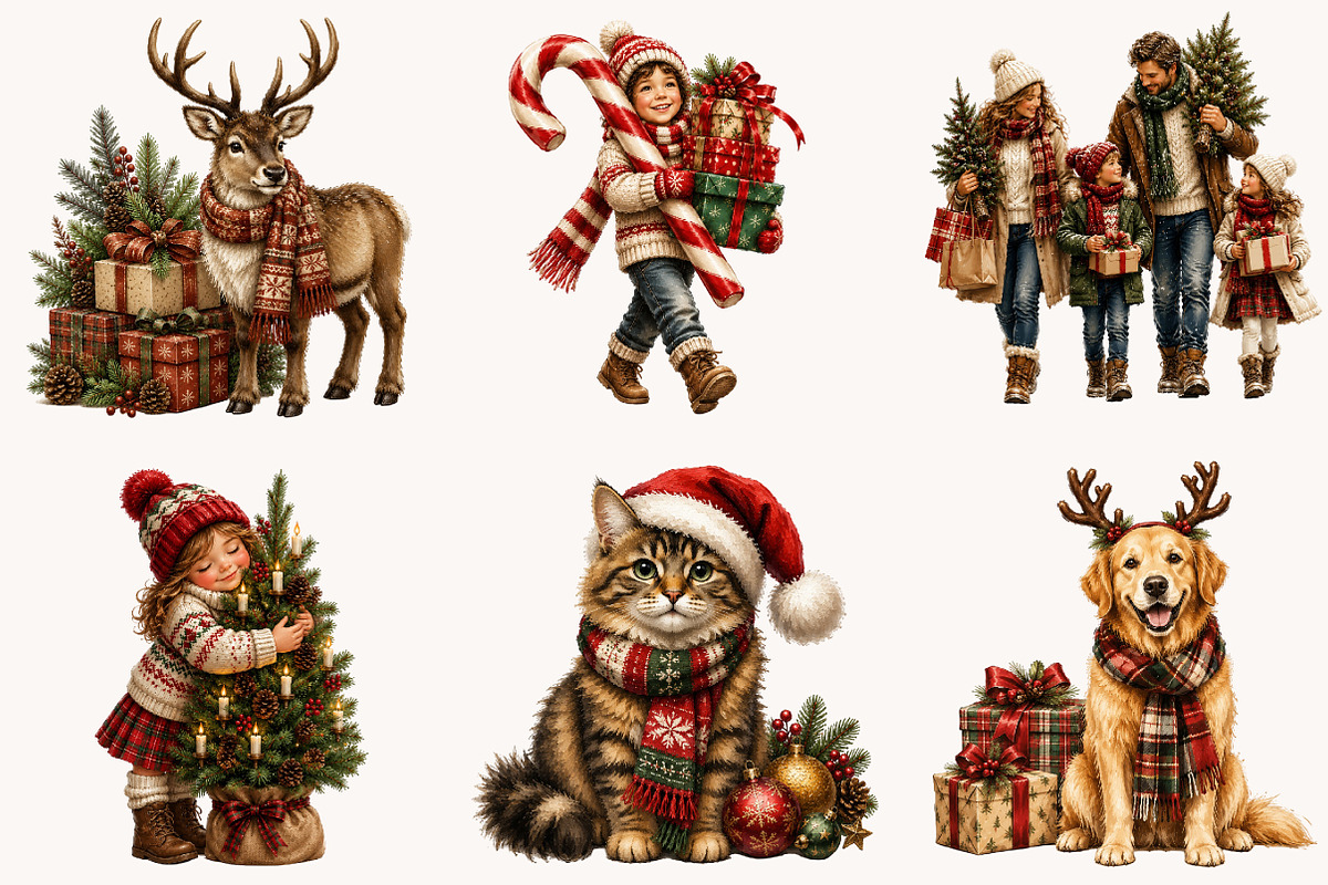 Christmas Family Clipart Bundle, a Seasonal Illustration by Designworld (Photo 3 of 5)